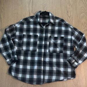 Black and white Oversized Button down Flannel shirt - L